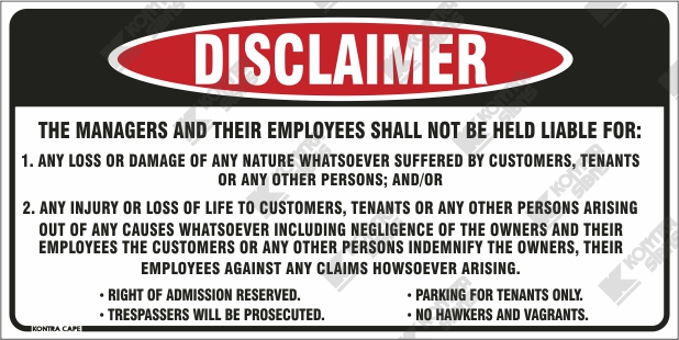 Disclaimer The manager and their employees shall not be held liable