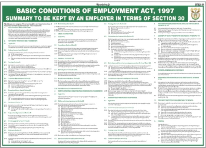 Basic Conditions of Employment Act 1997 - Laminated Paper Poster