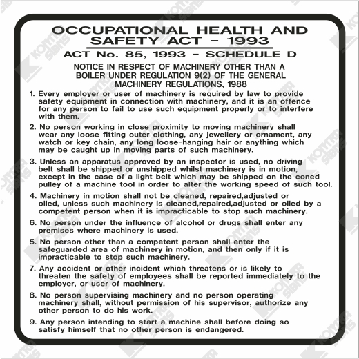 Occupational Health & Safety Act Schedule D (Act No 85 of 1993)