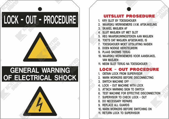 Double sided - Lock out Procedure - General Warning of Electrical Shock